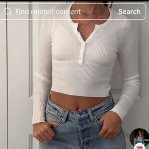 Princess Polly White Ribbed Long Sleeve Button V-neck Top White Size 4